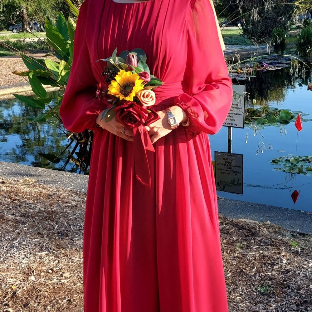 Burgundy long sleeve maxi chiffon dress - bridesmaid dress